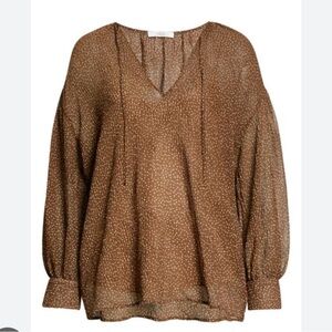 NWT Vince Brown Polka Dot Blouse XL